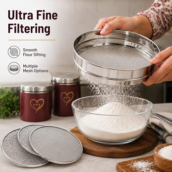 SS Sieve Set with Interchangeable Screens - 4 Mesh, 10 Inch (Pack of 1)