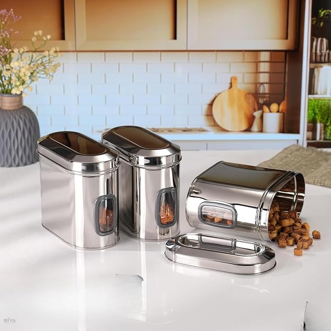 SS Window Canister Capsule Shape 2000ml x3pcs