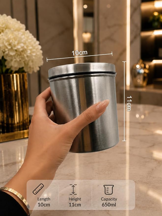 SS Canister Set of 2, Matt Silver - 650ml x 2