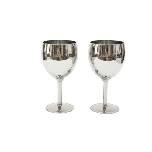 Shatterproof Stainless Steel Goblet Wine Glass Set of 2, Shatterproof, Unbreakable Drinkware for Wine & Cocktails, Return Gift, Falooda Icecream Serving Glass, Thick and Sturdy (250ml Each) (Silver)