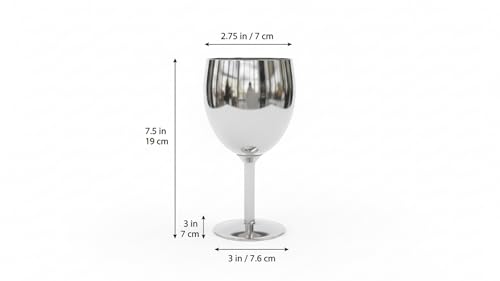 Shatterproof Stainless Steel Goblet Wine Glass Set of 2, Shatterproof, Unbreakable Drinkware for Wine & Cocktails, Return Gift, Falooda Icecream Serving Glass, Thick and Sturdy (250ml Each) (Silver)