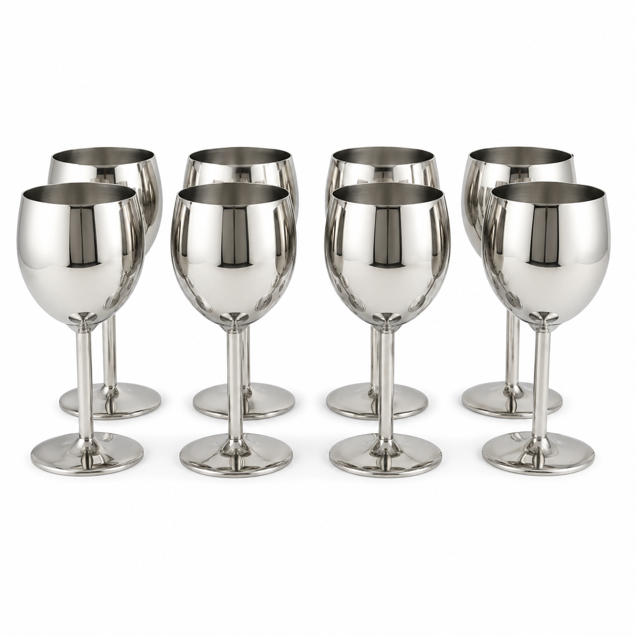 Shatterproof Stainless Steel Goblet Wine Glass Set of 8, Shatterproof, Unbreakable Drinkware for Wine & Cocktails, Return Gift, Falooda Icecream Serving Glass, Thick and Sturdy (250ml Each) (Silver)