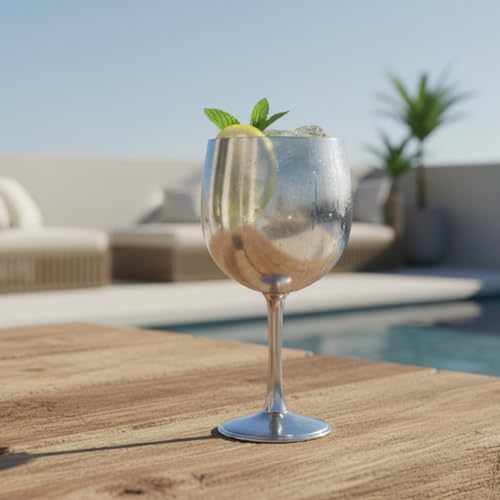 Shatterproof Stainless Steel Goblet Wine Glass Set of 8, Shatterproof, Unbreakable Drinkware for Wine & Cocktails, Return Gift, Falooda Icecream Serving Glass, Thick and Sturdy (250ml Each) (Silver)