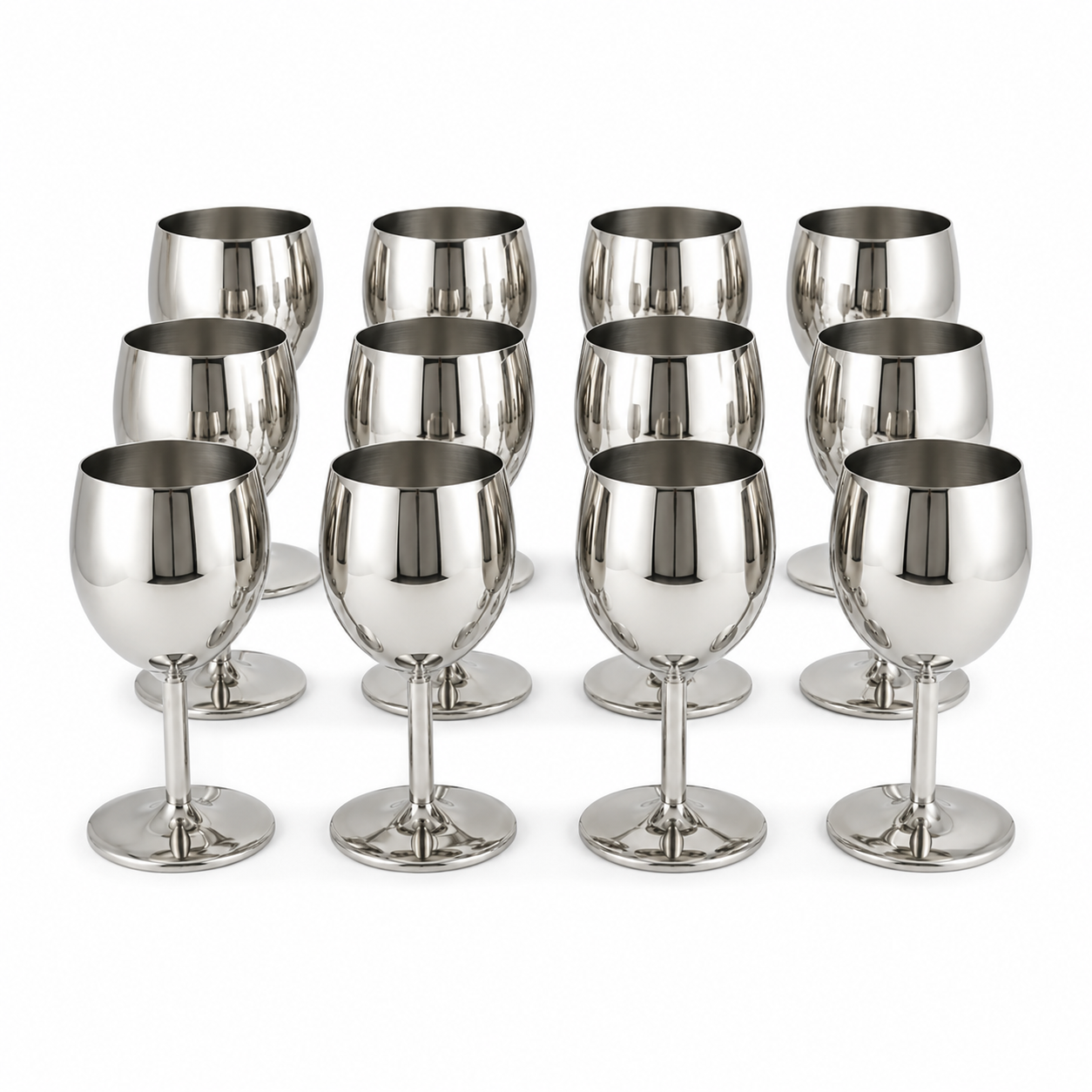 Shatterproof Stainless Steel Goblet Wine Glass Set of 12, Shatterproof, Unbreakable Drinkware for Wine & Cocktails, Return Gift, Falooda Icecream Serving Glass, Thick and Sturdy (250ml Each) (Silver)