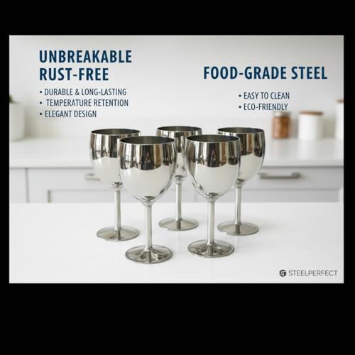 Shatterproof Stainless Steel Goblet Wine Glass Set of 12, Shatterproof, Unbreakable Drinkware for Wine & Cocktails, Return Gift, Falooda Icecream Serving Glass, Thick and Sturdy (250ml Each) (Silver)