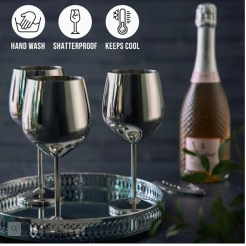 Shatterproof Stainless Steel Goblet Wine Glass Set of 12, Shatterproof, Unbreakable Drinkware for Wine & Cocktails, Return Gift, Falooda Icecream Serving Glass, Thick and Sturdy (250ml Each) (Silver)