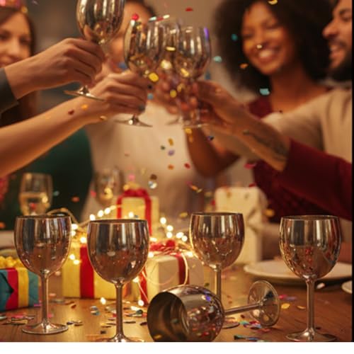 Shatterproof Stainless Steel Goblet Wine Glass Set of 12, Shatterproof, Unbreakable Drinkware for Wine & Cocktails, Return Gift, Falooda Icecream Serving Glass, Thick and Sturdy (250ml Each) (Silver)