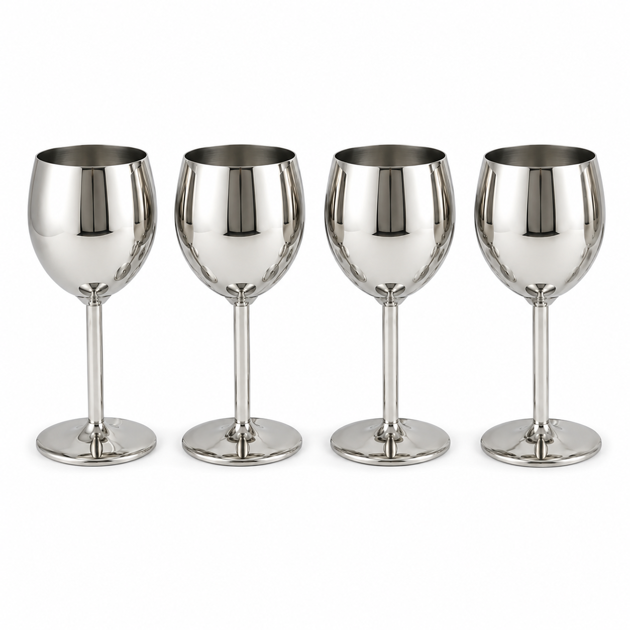 Shatterproof Stainless Steel Goblet Wine Glass Set of 4, Shatterproof, Unbreakable Drinkware for Wine & Cocktails, Return Gift, Falooda Icecream Serving Glass, Thick and Sturdy (250ml Each) (Silver)