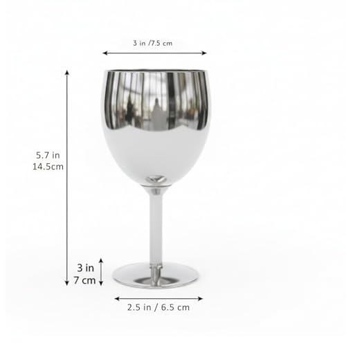 Shatterproof Stainless Steel Goblet Wine Glass Set of 4, Shatterproof, Unbreakable Drinkware for Wine & Cocktails, Return Gift, Falooda Icecream Serving Glass, Thick and Sturdy (250ml Each) (Silver)