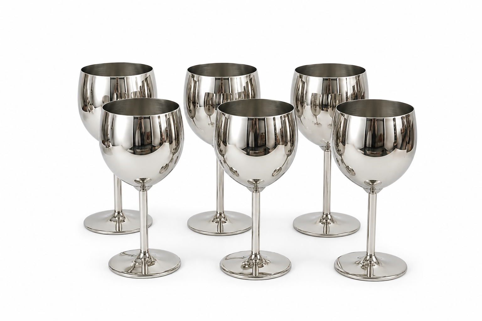 Shatterproof Stainless Steel Goblet Wine Glass Set of 6, Shatterproof, Unbreakable Drinkware for Wine & Cocktails, Return Gift, Falooda Icecream Serving Glass, Thick and Sturdy (250ml Each) (Silver)