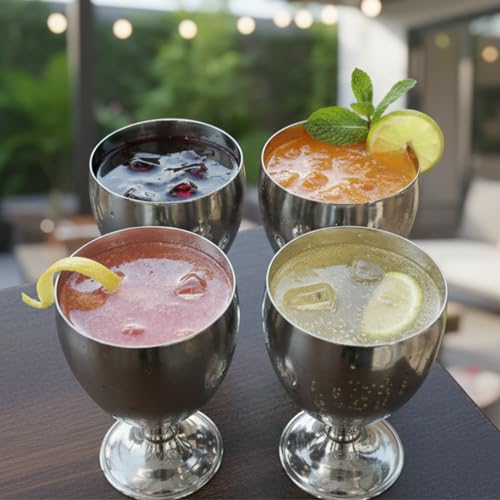 Shatterproof Stainless Steel Goblet Wine Glass Set of 6, Shatterproof, Unbreakable Drinkware for Wine & Cocktails, Return Gift, Falooda Icecream Serving Glass, Thick and Sturdy (250ml Each) (Silver)