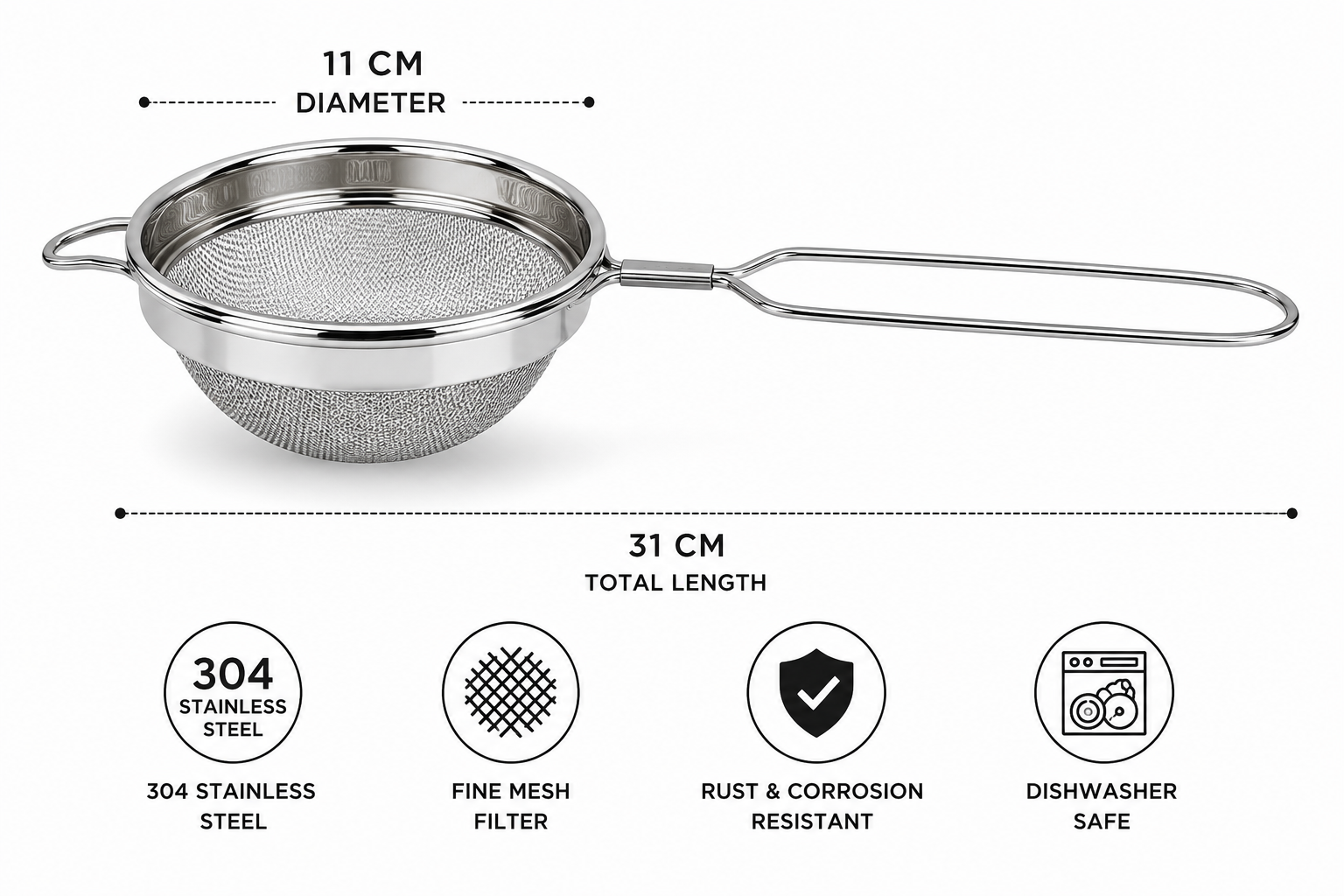 Multipurpose Colander (11cm Diameter) (Size1) for Pasta Vegetables, Heavy Duty Stainless Steel Collander, Juice Strainer, Soup Strainer, Ideal for Washing Rice, Fruits, Vegetables and Grains