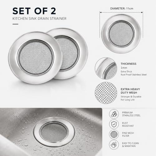 Stainless Steel Kitchen Sinc Strainer, Sinc Drain Cover, Sink Jali, Sink Drain Filter Jali, Waste Coupling (11 cm) (2pcs)