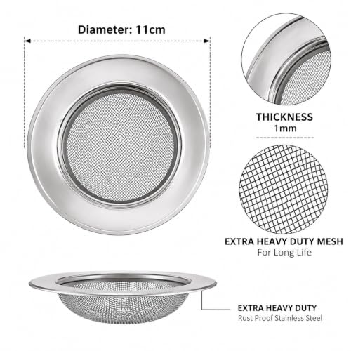 Stainless Steel Kitchen Sinc Strainer, Sinc Drain Cover, Sink Jali, Sink Drain Filter Jali, Waste Coupling (11 cm) (2pcs)