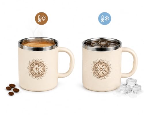 Stainless Steel Double Wall Tea Cup Set (4 Pieces), 200ml each, Durable Steel, Leak Proof Cups with Handle, Ideal for Tea, Coffee & Daily Use(Ivory)