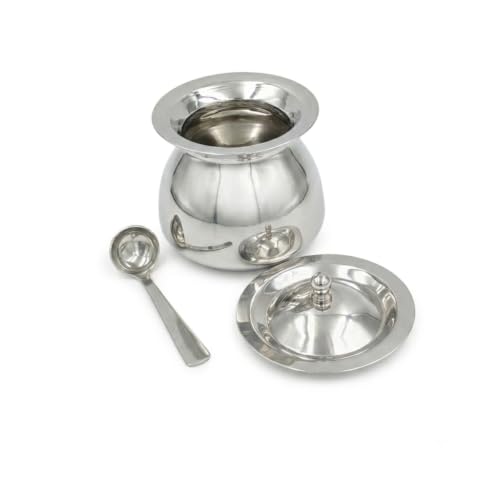 Premium Inox Ghee Pot with Lid & Spoon, 400 Ml,Food Grade Ghee, Butter & Oil Storage & Serving Container for Kitchen, (Silver) (Size 3Number)