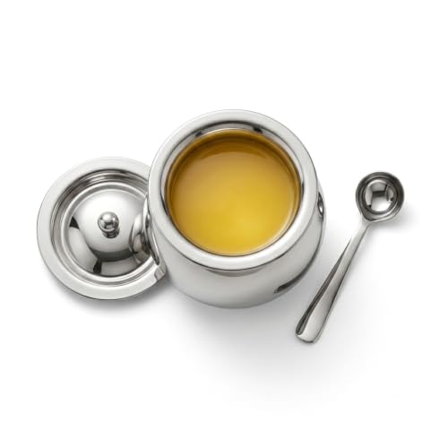 Premium Inox Ghee Pot with Lid & Spoon, 300 Ml,Food Grade Ghee, Butter & Oil Storage & Serving Container for Kitchen, (Silver) (Size 2Number)