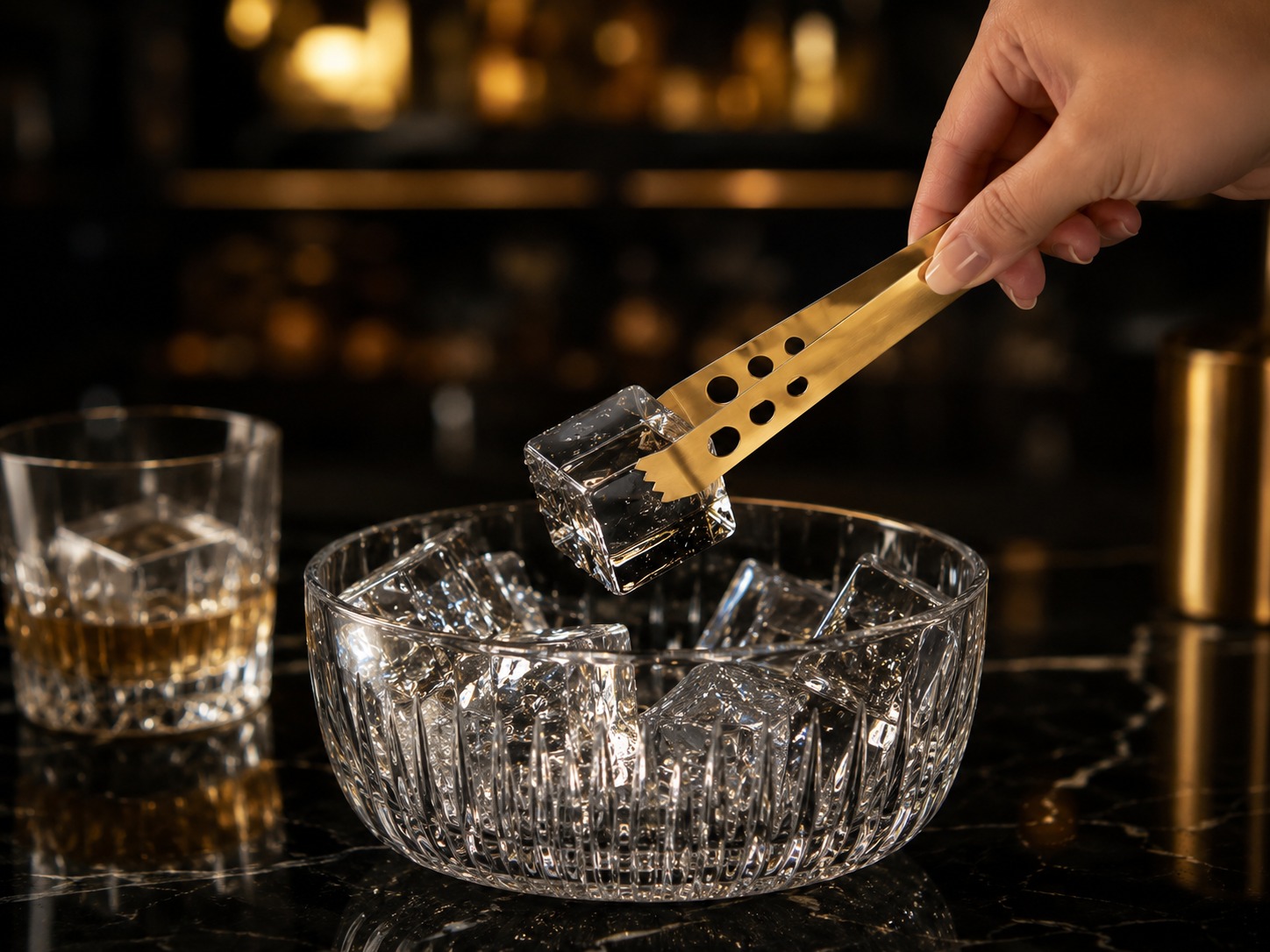 Stainless Steel Golden Ice Tong for Ice Cubes, Sugar, Snacks & Buffet Serving | Heavy Duty Anti-Slip Ice Cube Tongs for Kitchen, Bar, Party & Cocktail Accessories