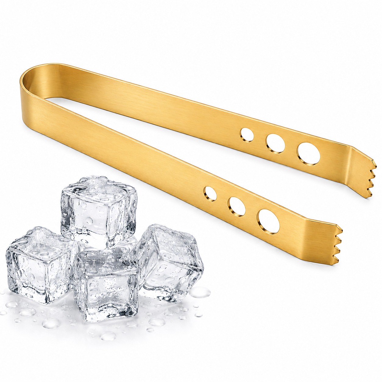 Stainless Steel Golden Ice Tong (Pack of 2) for Ice Cubes, Sugar, Snacks & Buffet Serving | Heavy Duty Anti-Slip Ice Cube Tongs for Kitchen, Bar, Party & Cocktail Accessories
