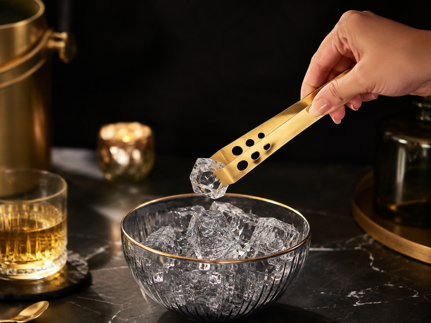 Stainless Steel Golden Ice Tong (Pack of 2) for Ice Cubes, Sugar, Snacks & Buffet Serving | Heavy Duty Anti-Slip Ice Cube Tongs for Kitchen, Bar, Party & Cocktail Accessories