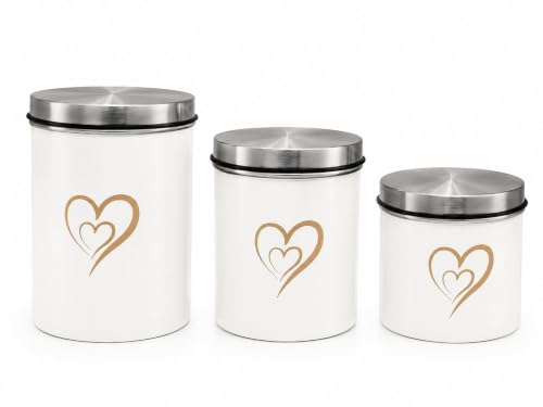 Multipurpose Stainless Steel Vacuum Containers Set of 3 (850ml, 650ml, 500ml),Scratch-Proof Epoxy Coated Black Kitchen Canisters, Airtight Jars, Decorative Kitchen Organizer (Ivory)