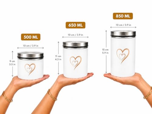 Multipurpose Stainless Steel Vacuum Containers Set of 3 (850ml, 650ml, 500ml),Scratch-Proof Epoxy Coated Black Kitchen Canisters, Airtight Jars, Decorative Kitchen Organizer (Ivory)