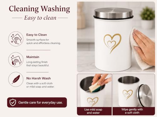 Multipurpose Stainless Steel Airtight Storage Canister Set, Epoxy Coated, Dishwash Safe, Heart Print Kitchen Storage Containers, Return Gift, Housewarming Gift, 850ml x 6pcs, Ivory