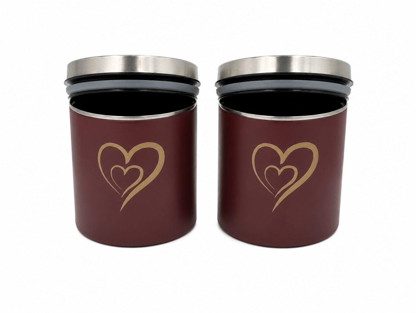 Multipurpose Stainless Steel Airtight Storage Canister Set, Epoxy Coated, Dishwash Safe, Heart Print Kitchen Storage Containers, Return Gift, Housewarming Gift, 850ml x 2pcs, Maroon