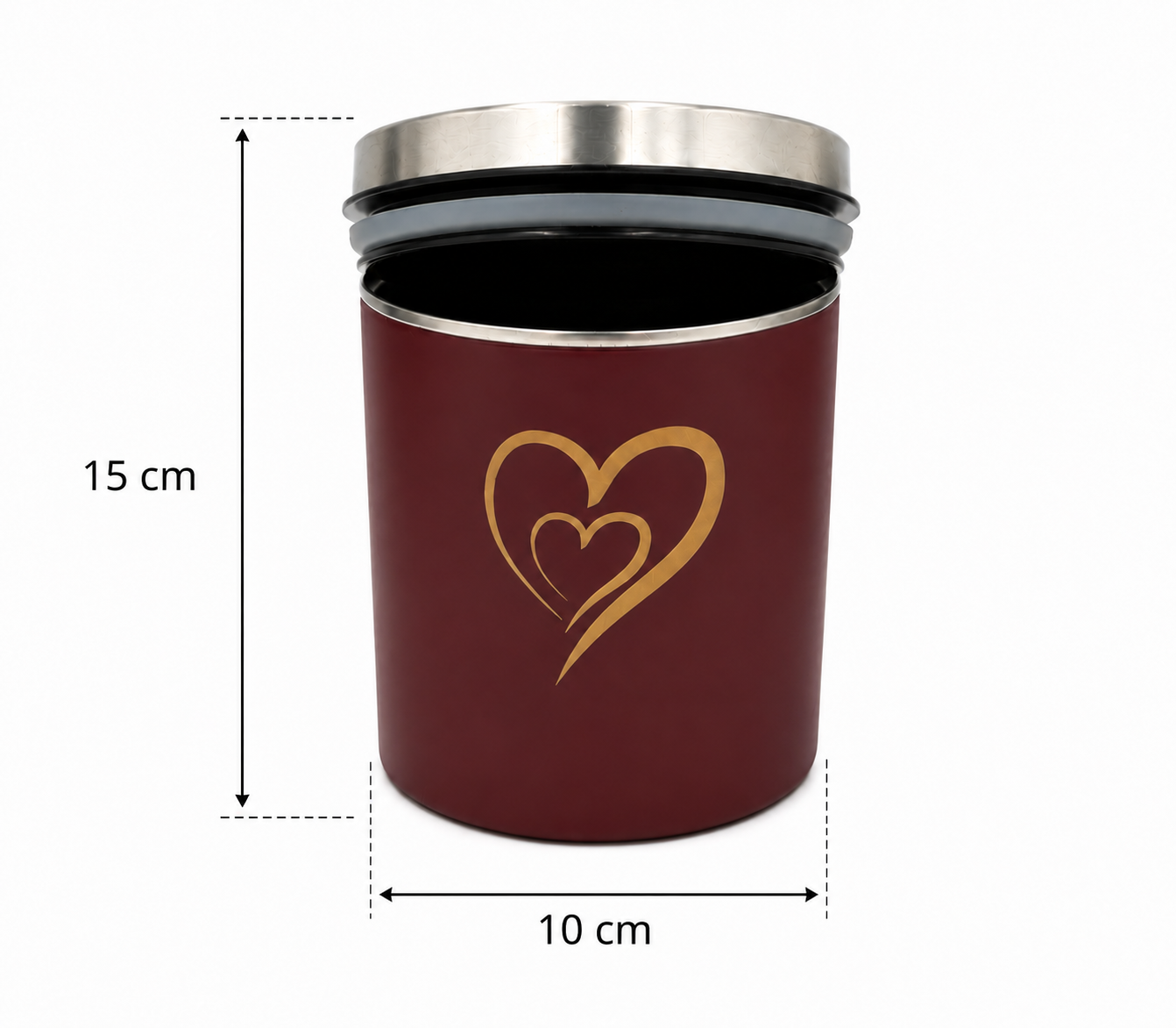 Multipurpose Stainless Steel Airtight Storage Canister Set, Epoxy Coated, Dishwash Safe, Heart Print Kitchen Storage Containers, Return Gift, Housewarming Gift, 850ml x 4pcs, Maroon