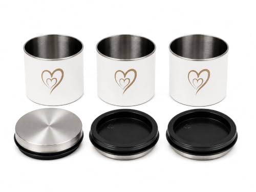 Fancy Kitchen Containers, Airtight Stainless Steel Vacuum Storage Canister, Food Grade Kitchen Storage Containers with Vacuum Seal Lids, Coffee Tea Sugar Storage Jars, Set of 3 500ml each, Ivory