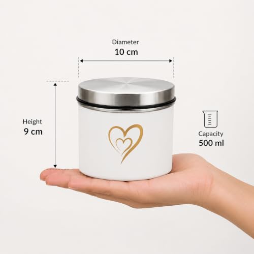 Fancy Kitchen Containers, Airtight Stainless Steel Vacuum Storage Canister, Food Grade Kitchen Storage Containers with Vacuum Seal Lids, Coffee Tea Sugar Storage Jars, Set of 3 500ml each, Ivory