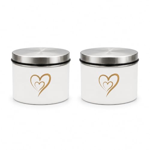 Multipurpose Stainless Steel Airtight Storage Canister Set, Epoxy Coated, Dishwash Safe, Heart Print Kitchen Storage Containers, Return Gift, Housewarming Gift, 500ml x 2pcs, Ivory
