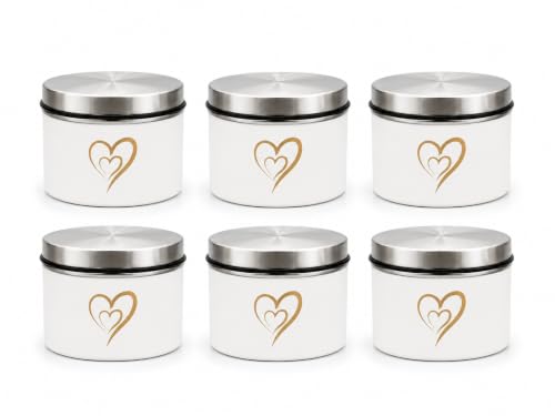 Multipurpose Stainless Steel Airtight Storage Canister Set, Epoxy Coated, Dishwash Safe, Heart Print Kitchen Storage Containers, Return Gift, Housewarming Gift, 500ml x 6pcs, Ivory