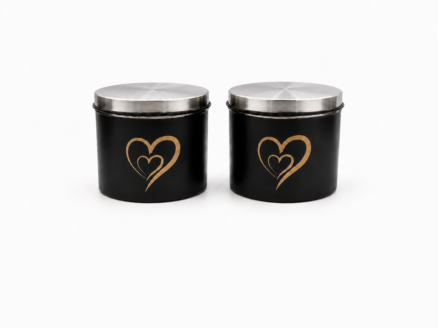 Multipurpose Stainless Steel Airtight Storage Canister Set, Epoxy Coated, Dishwash Safe, Heart Print Kitchen Storage Containers, Return Gift, Housewarming Gift, 500ml x 2pcs, Black