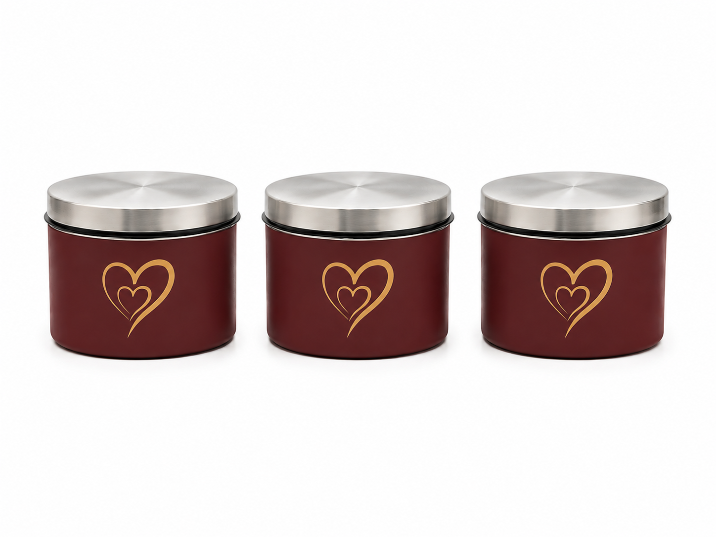 Airtight Stainless Steel Vacuum Storage Canister, Food Grade Kitchen Storage Containers with Vacuum Seal Lids, Coffee Tea Sugar Storage Jars for Pantry Organization, Set of 3, 500ml each, Maroon