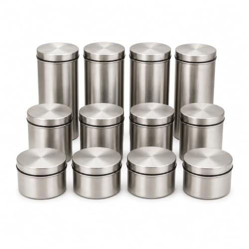 Multipurpose Stainless Steel Airtight Kitchen Storage Container Set, Ideal for all type of Kitchen, Longlife Kitchen containers, Matt Silver Finish, Pack of 12 (500ml x4, 650ml x4, 850ml x 4)