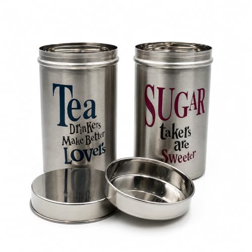 Multipurpose Stainless Steel Tea Sugar Jar Set (800ml each), Premium Tea Sugar Containers, Airtight Kitchen Canisters, Dishwash Safe  Epoxy Coated (Silver Finishing)