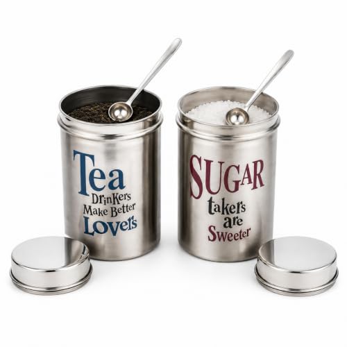 Multipurpose Stainless Steel Tea Sugar Jar Set (800ml each), Premium Tea Sugar Containers, Airtight Kitchen Canisters, Dishwash Safe  Epoxy Coated (Silver Finishing)