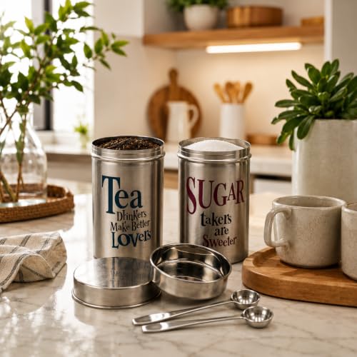 Multipurpose Stainless Steel Tea Sugar Jar Set (800ml each), Premium Tea Sugar Containers, Airtight Kitchen Canisters, Dishwash Safe  Epoxy Coated (Silver Finishing)