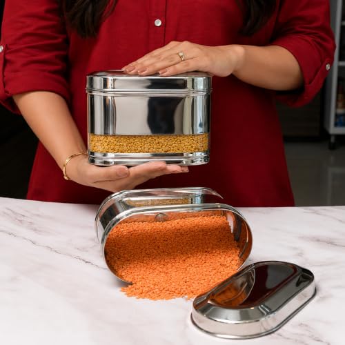 Stainless Steel See-through Containers for kitchen, Iconic Capsule Shape, Multipurpose Food Storage Jar, 1500ml x 3pcs