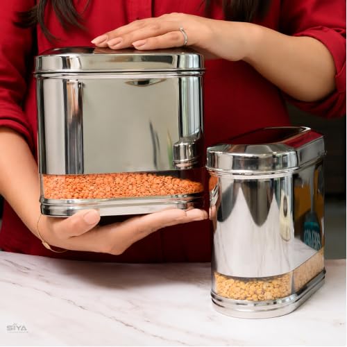 Stainless Steel See-through Containers for kitchen, Iconic Capsule Shape, Multipurpose Food Storage Jar, 2000ml x 3pcs