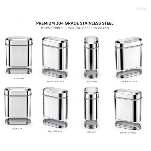 Stainless Steel See-through Containers for kitchen, Iconic Capsule Shape, Multipurpose Food Storage Jar, 2700ml x 3pcs