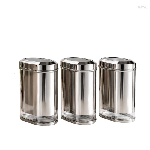 Stainless Steel See-through Containers for kitchen, Iconic Capsule Shape, Multipurpose Food Storage Jar, 2700ml x 3pcs