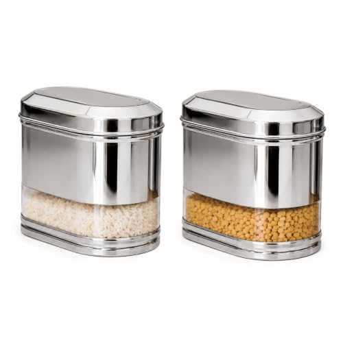 Stainless Steel See-through Containers for kitchen, Iconic Capsule Shape, Multipurpose Food Storage Jar, 2000ml x 2pcs
