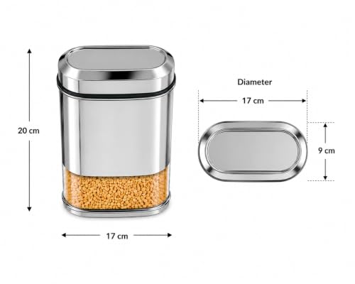 Stainless Steel See-through Containers for kitchen, Iconic Capsule Shape, Multipurpose Food Storage Jar, 2700ml x 2pcs