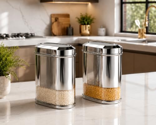 Stainless Steel See-through Containers for kitchen, Iconic Capsule Shape, Multipurpose Food Storage Jar, 2700ml x 2pcs