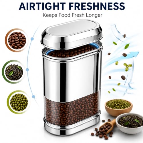 Stainless Steel See-through Containers for kitchen, Iconic Capsule Shape, Multipurpose Food Storage Jar, 2700ml x 2pcs