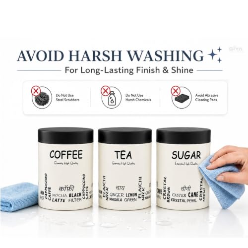 Stainless Steel Containers (750mlx3pcs), Scratch proof, Kitchen Canister Set, Aesthetic Kitchen decorative, Tea Coffee Sugar Containers, Epoxy coated (Ivory Color)