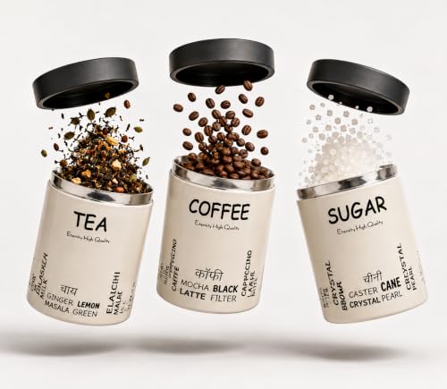 Stainless Steel Containers (750mlx3pcs), Scratch proof, Kitchen Canister Set, Aesthetic Kitchen decorative, Tea Coffee Sugar Containers, Epoxy coated (Ivory Color)
