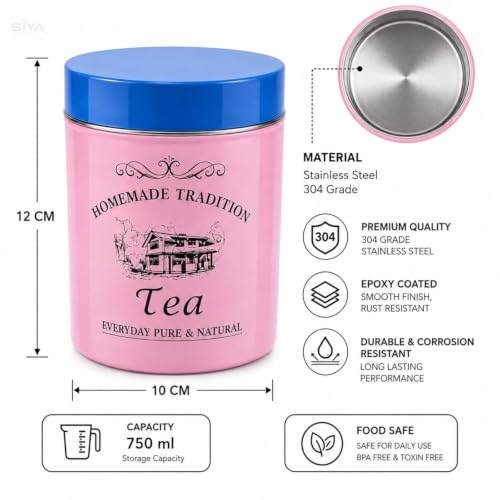Stainless Steel Containers (750mlx3pcs), Scratch proof, Kitchen Canister Set, Aesthetic Kitchen decorative, Tea Coffee Sugar Containers, Epoxy coated (Radient Colors)
